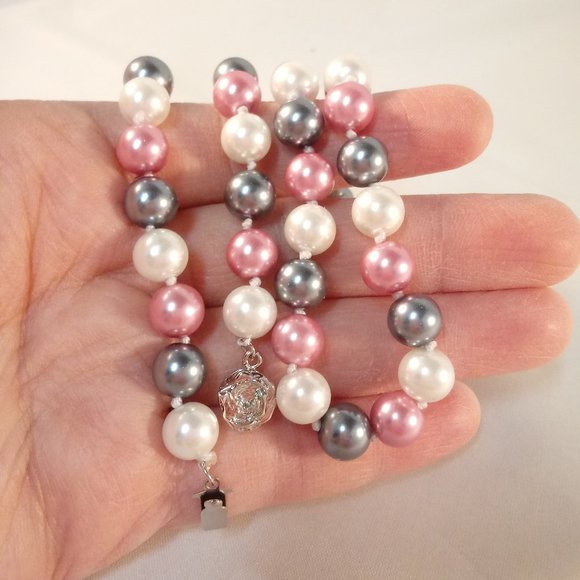 8mm Tri Color South Sea Shell Pearl Necklace + Earrings Set AAA+ Gorgeous Gift - Picture 2 of 3